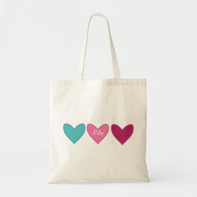 Tote Bag Jolie carte rose + 3 Coeurs Saint-Valentin (Devant)