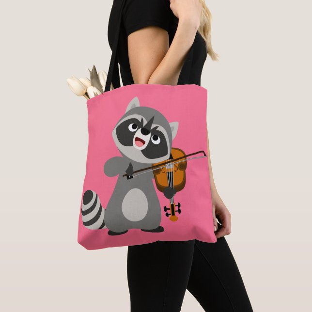 Tote Bag Jolie Cartoon Raccoon Jouer du violon (De près)