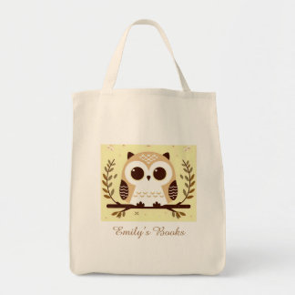 Tote Bag Jolie chouette brune et jaune livre de bibliothèqu