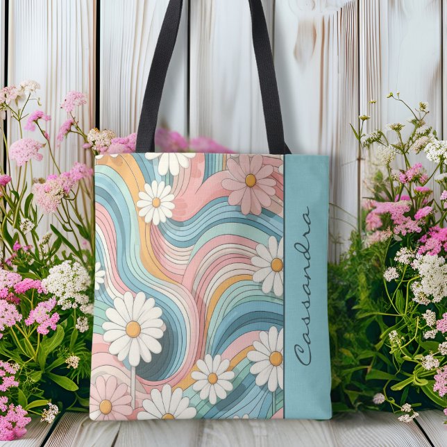 Tote Bag Jolie couleur Retro Daisy Nom de l'alimentation (Créateur téléchargé)