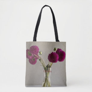 Tote Bag Jolie Dahlia d'origine Photographie +Nom personnal