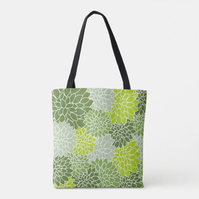 Tote Bag Jolie Dahlia florale verte et grise (Dos)