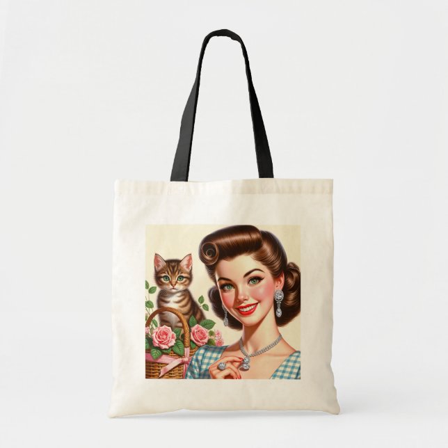 Tote Bag Jolie Dame au Chat (Devant)