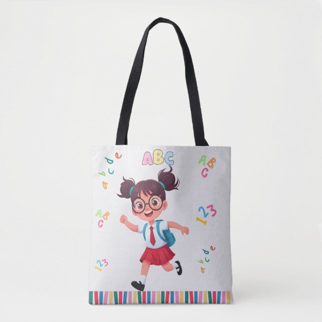 Tote Bag Jolie écolière ABC 123 Illustration éducative (Devant)