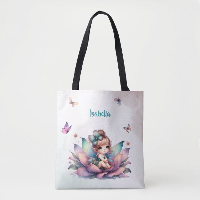 Tote Bag Jolie fée assise à l'intérieur d'une fleur (Devant)