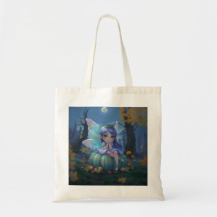Tote Bag Jolie fée sur une citrouille bleue
