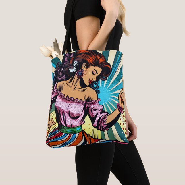 Tote Bag Jolie Femme Dansant Salsa Pop Art (De près)
