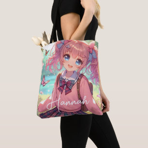 Tote Bag Jolie fille Anime en Pigtails Roses