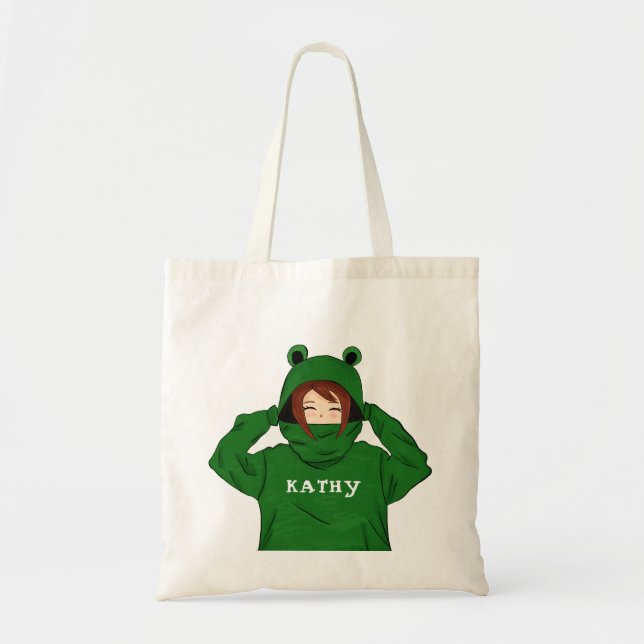 Tote Bag Jolie fille avec dessin de la grenouille verte (Devant)