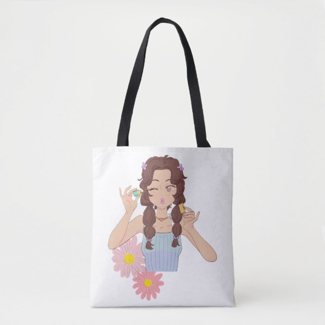 Tote Bag Jolie fille esthétique | Illustration du maquillag (Devant)