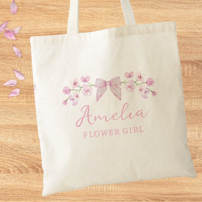 Tote Bag Jolie Fille Fleur De Bow Floral Rose Joli (Créateur téléchargé)