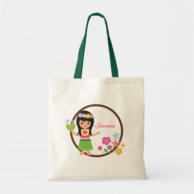 Tote Bag Jolie Fille Hula Thème Luau Hawaïen (Devant)