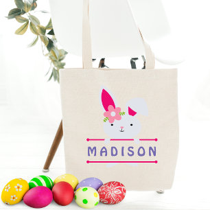 Tote Bag Jolie fille Lapin de Pâques Nom personnalisé