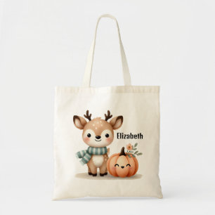 Tote Bag Jolie Fille Renne Citrouille Nom Personnalisé