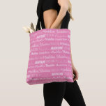 Tote Bag Jolie fille rose Nom Police Collage Ado personnali<br><div class="desc">Ce joli sac fourre-tout rose est customisé avec le nom de votre ado ou de votre petite fille dans 9 polices différentes. Un joli cadeau personnalisé pour la chambre d'un enfant.</div>