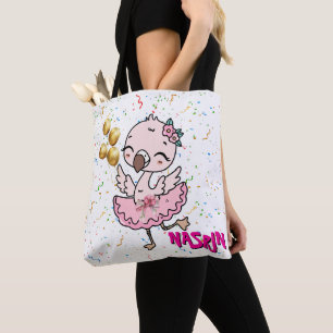 Tote Bag Jolie flamant rose ballerine