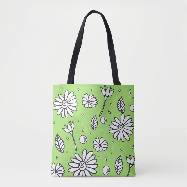 Tote Bag Jolie Fleur Été Fourre-tout En Vert (Devant)