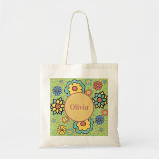 Tote Bag Jolie Fleurs de saumons jaunes verts