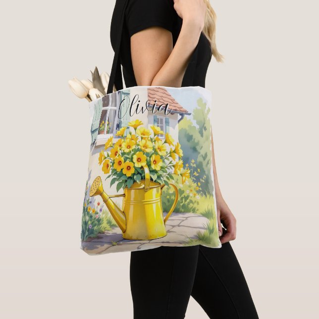 Tote Bag Jolie Fleurs Jaunes dans l'arrosage peut personnal (De près)