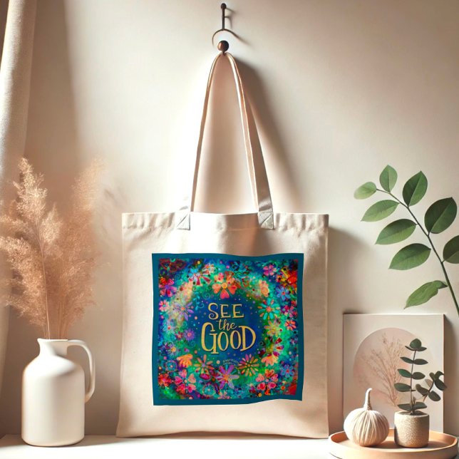 Tote Bag Jolie Floral Bleu Voyez la Bonne Inspirivité (Créateur téléchargé)