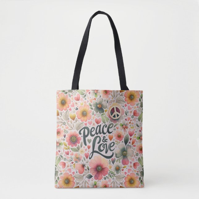 Tote Bag Jolie Floral Retro Paix & Amour (Devant)