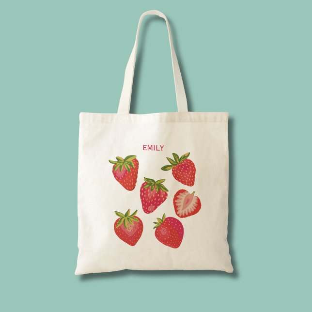 Tote Bag Jolie Fraise Rouge d'Été (Strawberry personalized tote bag.)