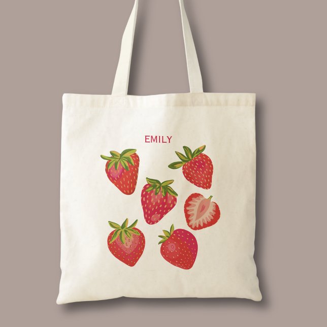 Tote Bag Jolie Fraise Rouge d'Été (Strawberry personalized tote bag.)