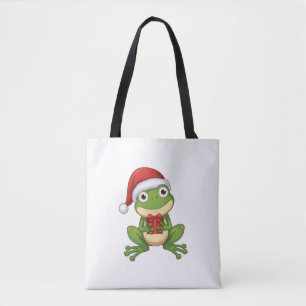 Tote Bag Jolie grenouille de Noël avec chapeau de Père Noël