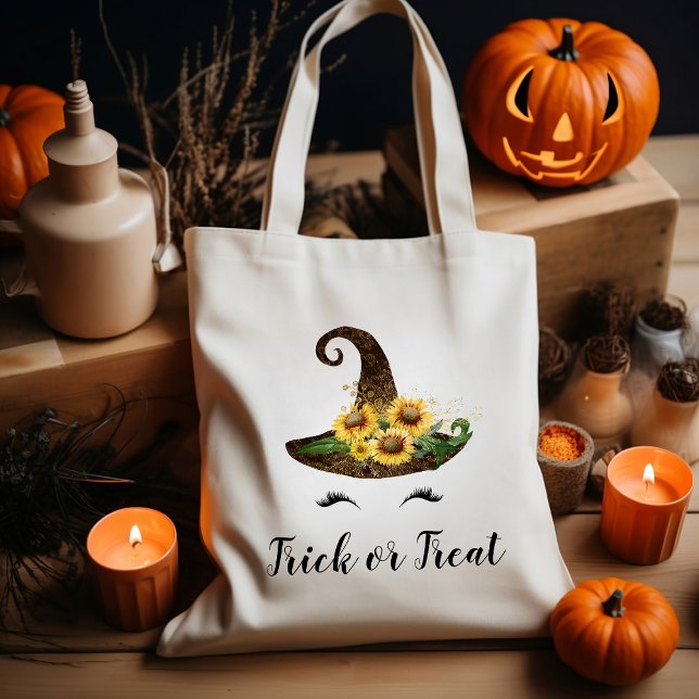 Tote Bag Jolie Halloween Sunflower Sorcière Casquette Trick (Créateur téléchargé)