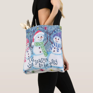 Tote Bag Jolie illustration aquarelle de bonshommes de neig