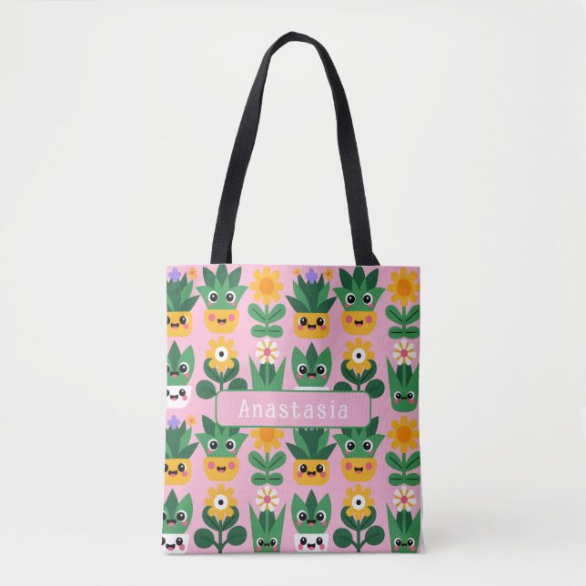 Tote Bag Jolie impression de plante en pot personnalisable (Devant)