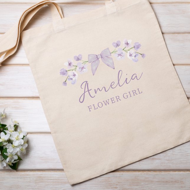 Tote Bag Jolie Lavande Florale Fille Fleur de Bow (Créateur téléchargé)