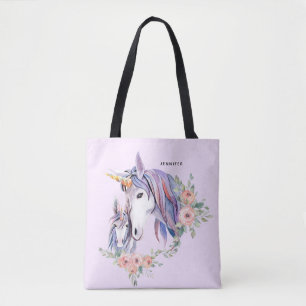 Tote Bag Jolie licorne maman & bébé aquarelle Floral