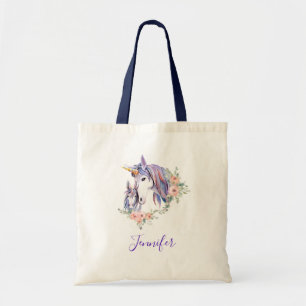 Tote Bag Jolie licorne maman & bébé aquarelle Floral