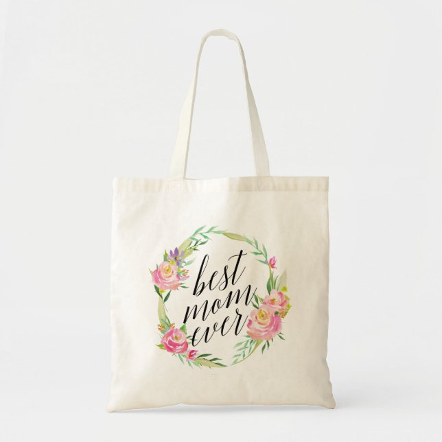 Tote Bag Jolie Meilleure maman jamais Floral Wreath (Devant)