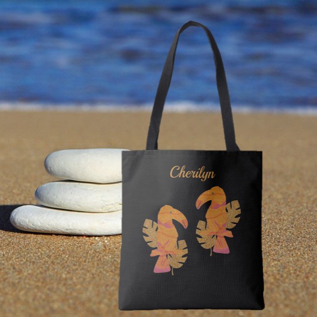 Tote Bag Jolie Parties scintillant rose et or Oiseau tropic (Créateur téléchargé)