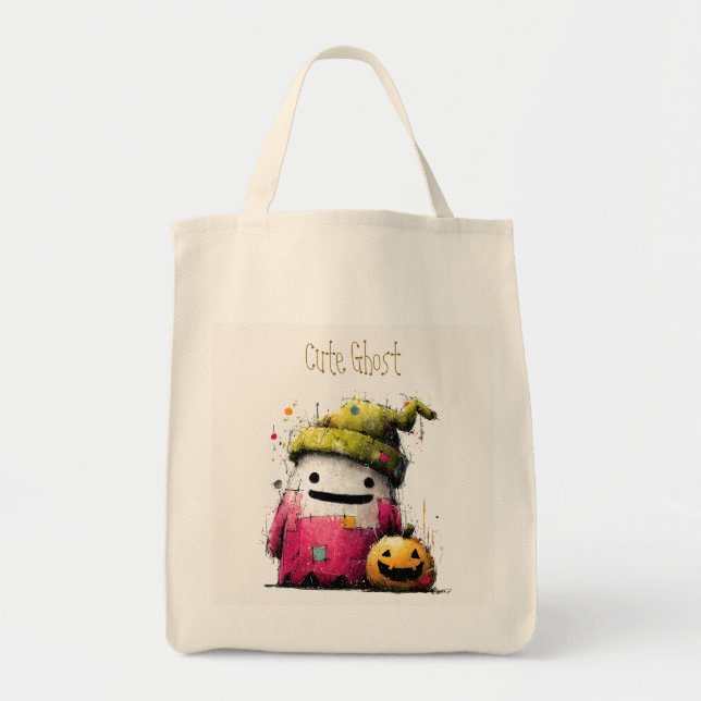 Tote Bag Jolie Patchwork Aquarelle Fantôme Halloween (Devant)