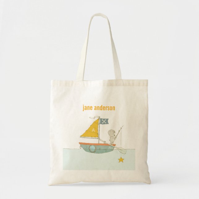Tote Bag Jolie Pêche Ours Star Voilier Enfants Monogramme (Devant)