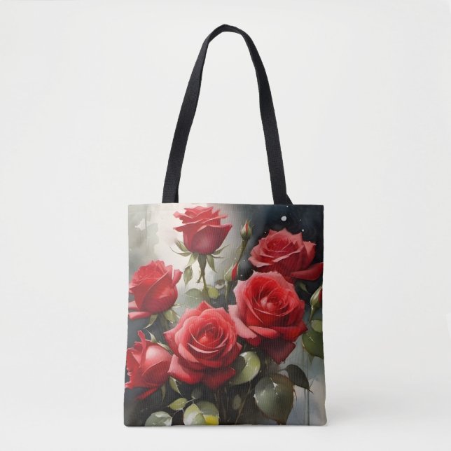 Tote Bag Jolie peinture d'aquarelle roses rouges (Devant)
