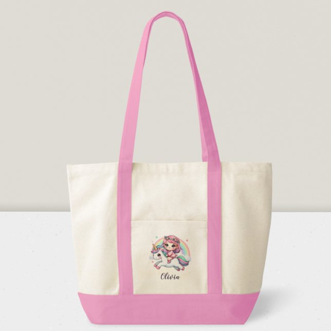 Tote Bag Jolie petite fille sur licorne (Créateur téléchargé)
