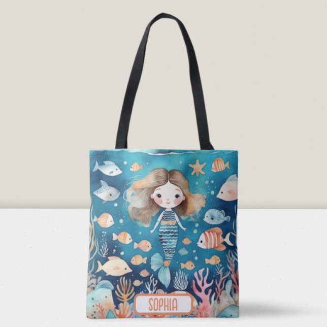 Tote Bag Jolie petite sirène sous la mer avec poisson corai (Créateur téléchargé)