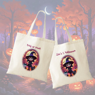 Tote Bag Jolie petite sorcière avec chats et citrouilles, c