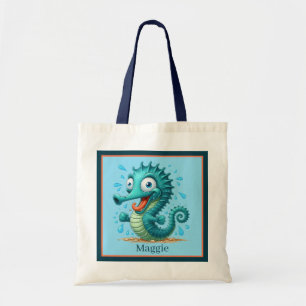 Tote Bag Jolie plage hippocampe ajouter nom enfants