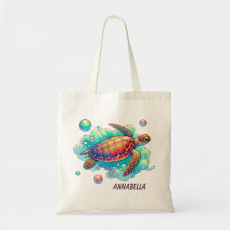 Tote Bag Jolie plage mer tortue ajouter nom