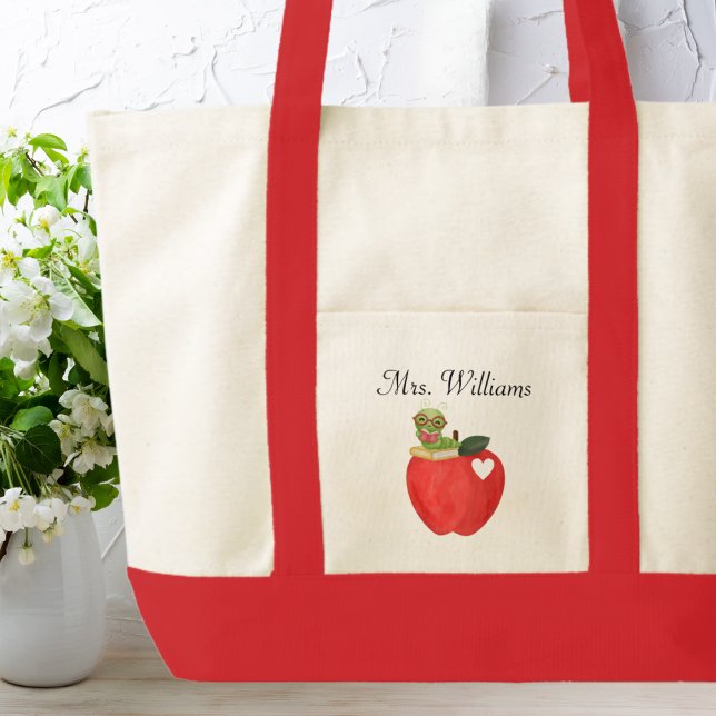 Tote Bag jolie pomme rouge & ver de livre, Appréciation de  (Créateur téléchargé)