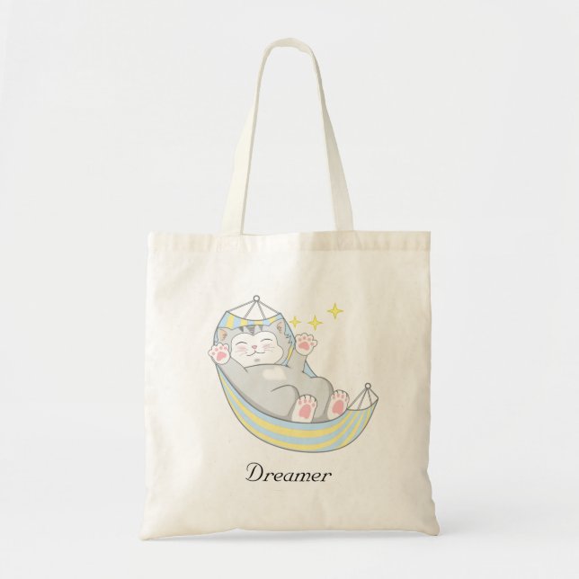 Tote Bag Jolie rêveuse Kitty Chat dans Hamac (Devant)