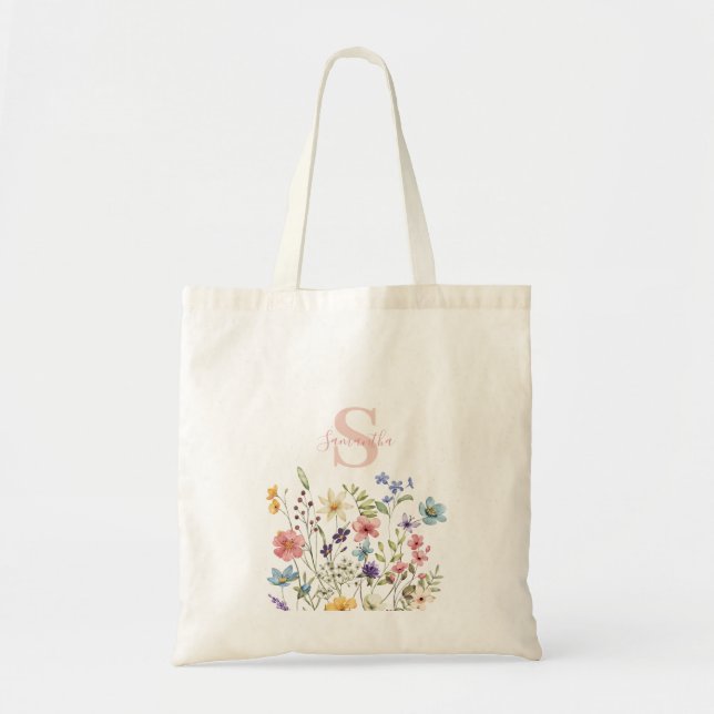 Tote Bag Jolie rose Nom du monogramme Floral (Devant)