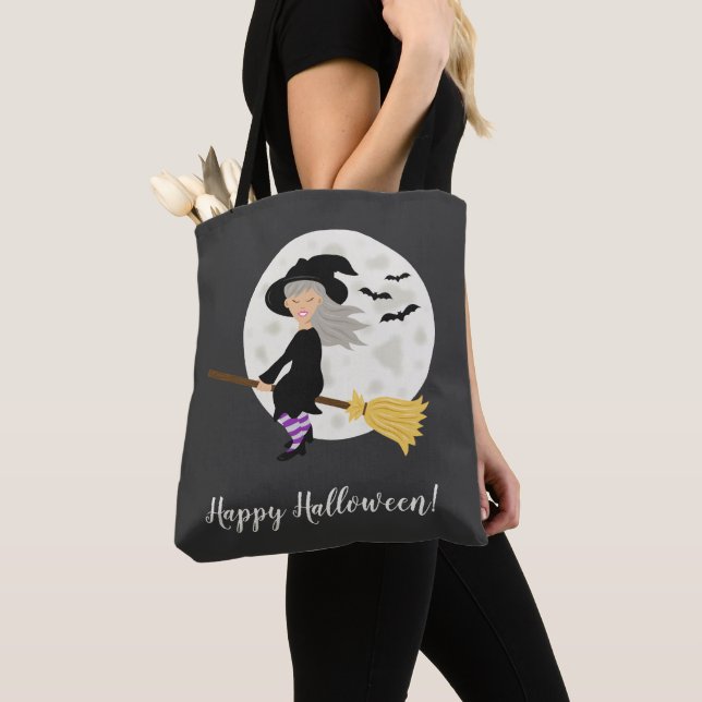 Tote Bag Jolie sorcière caricaturale fille et Happy Hallowe (De près)