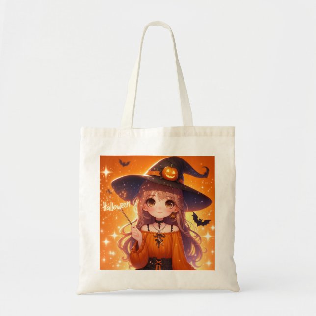 Tote Bag Jolie sorcière d'Halloween Animée (Devant)