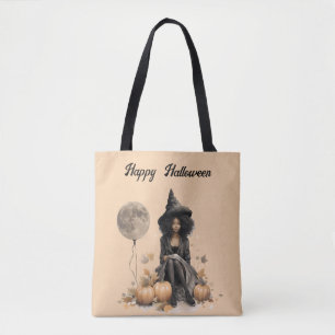 Tote Bag Jolie sorcière d'Halloween et ballons de Pleine lu